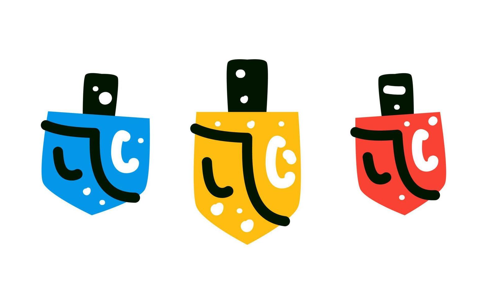 Vektorillustration einer Reihe von Chanukka-Dreideln. jüdisches, hebräisches Spielzeug vektor