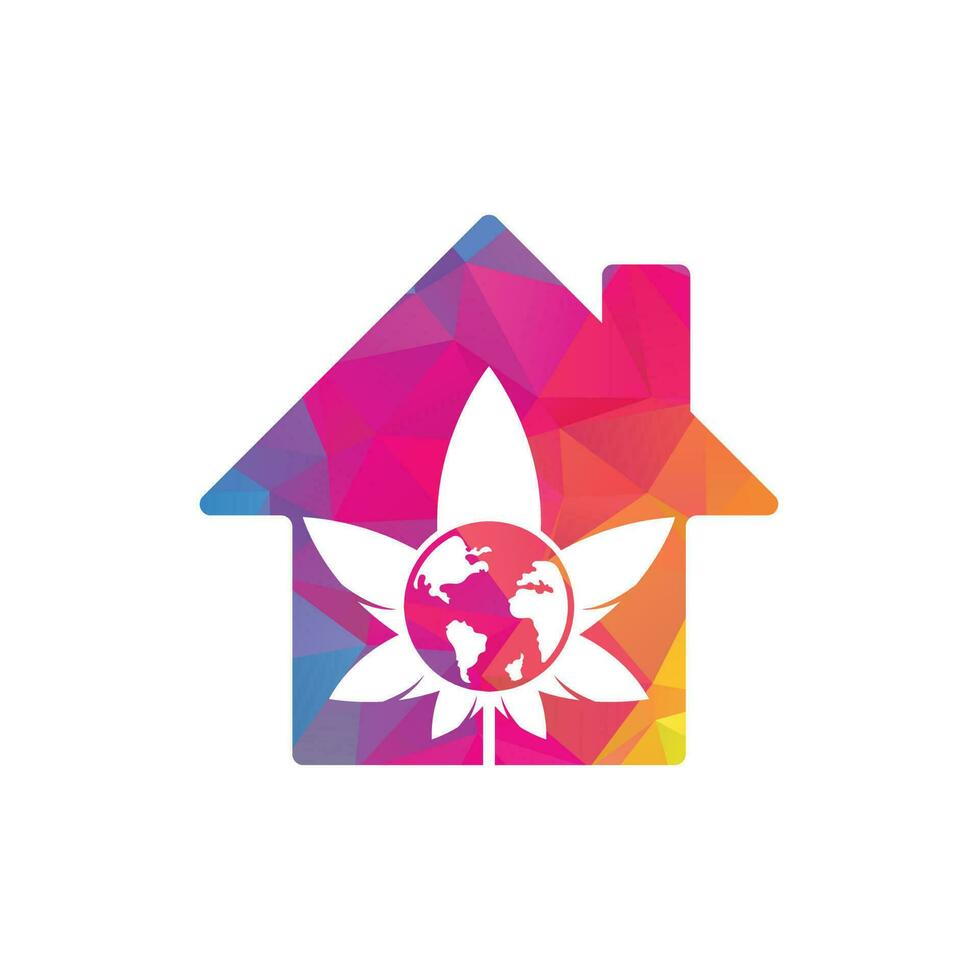 Welt-Cannabis-Home-Shape-Vektor-Logo-Symbol. Cannabis-Welt-Logo-Design-Vorlage für Marihuana-Unternehmen. vektor