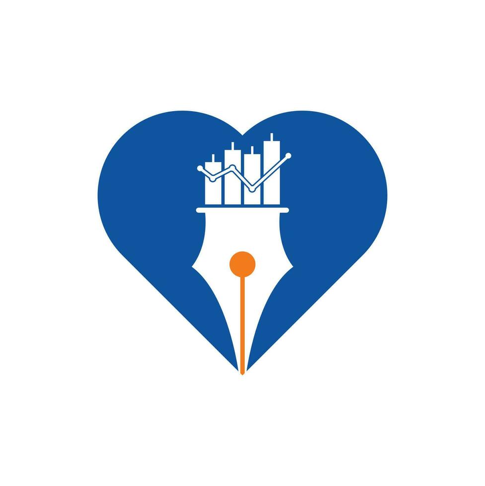 Stift Finanzen Herzform Konzept Logo Design Symbol Vektor. Stiftdiagramm oder Finanzbildungsvektor-Logo-Vorlage. vektor