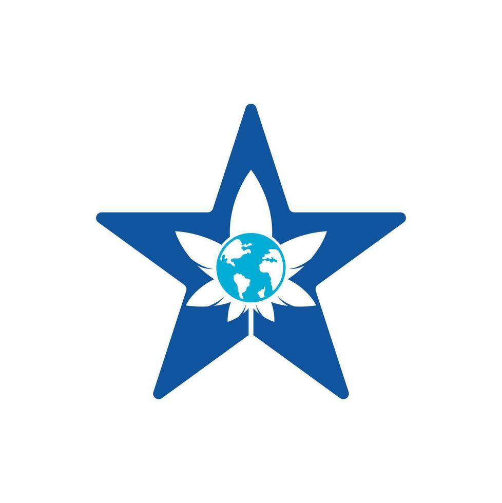 Welt-Cannabis-Sternform-Vektor-Logo-Symbol. Cannabis-Welt-Logo-Design-Vorlage für Marihuana-Unternehmen. vektor