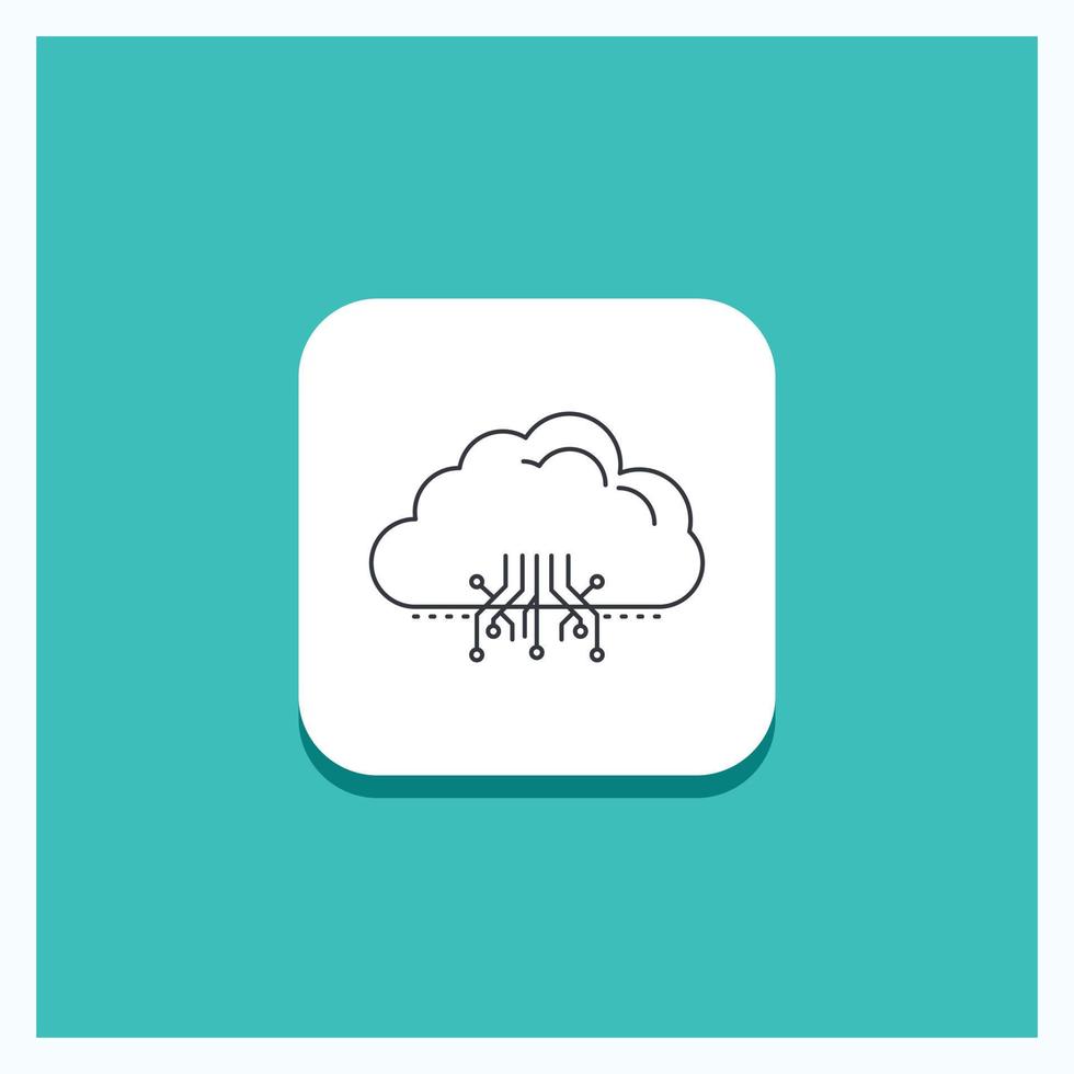 Runder Knopf für Cloud, Computing, Daten, Hosting, Netzwerk Symbol Leitung türkisfarbener Hintergrund vektor