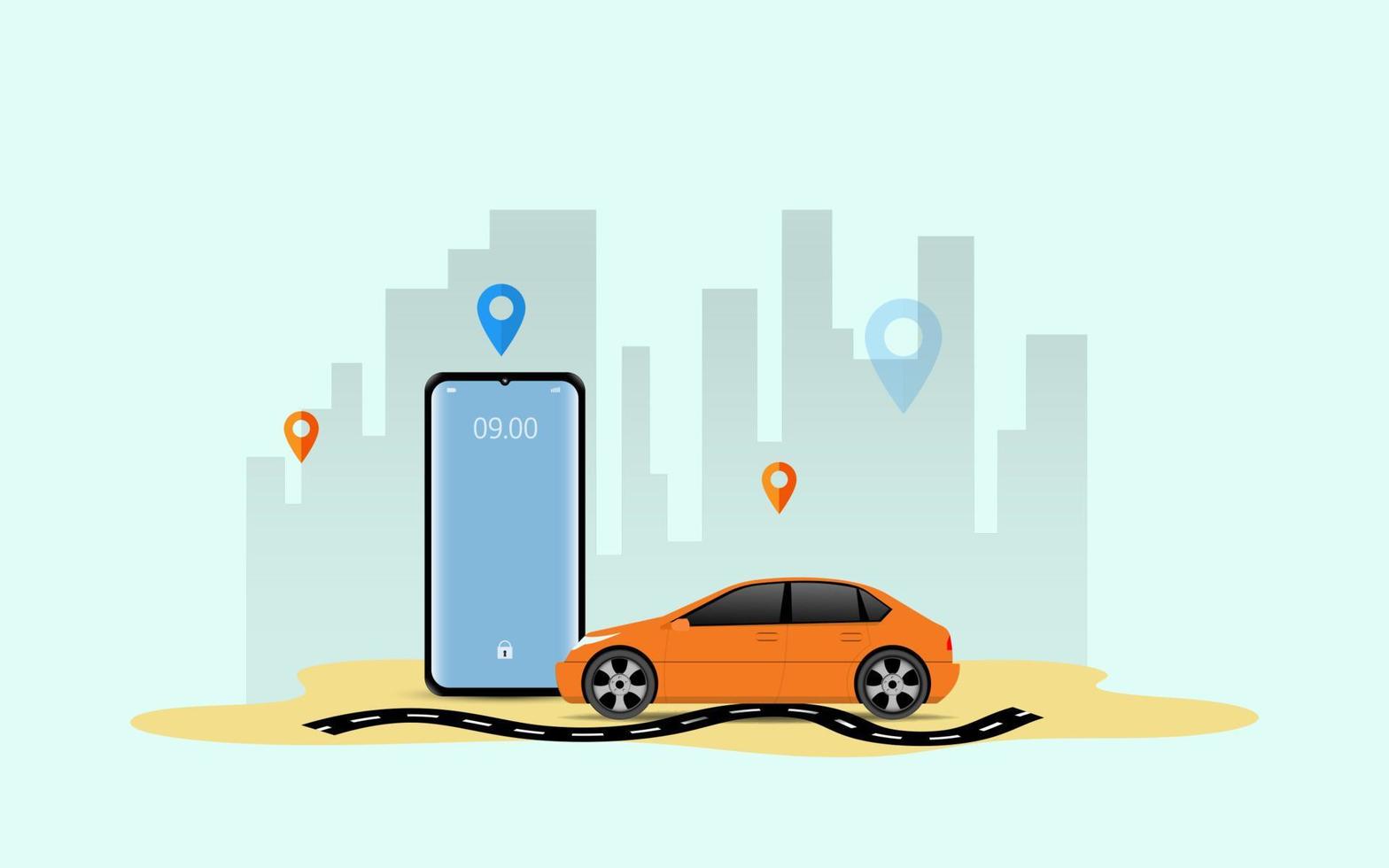 Car-Sharing-Service-Konzept unter Verwendung von Smartphone-Vektorillustration vektor