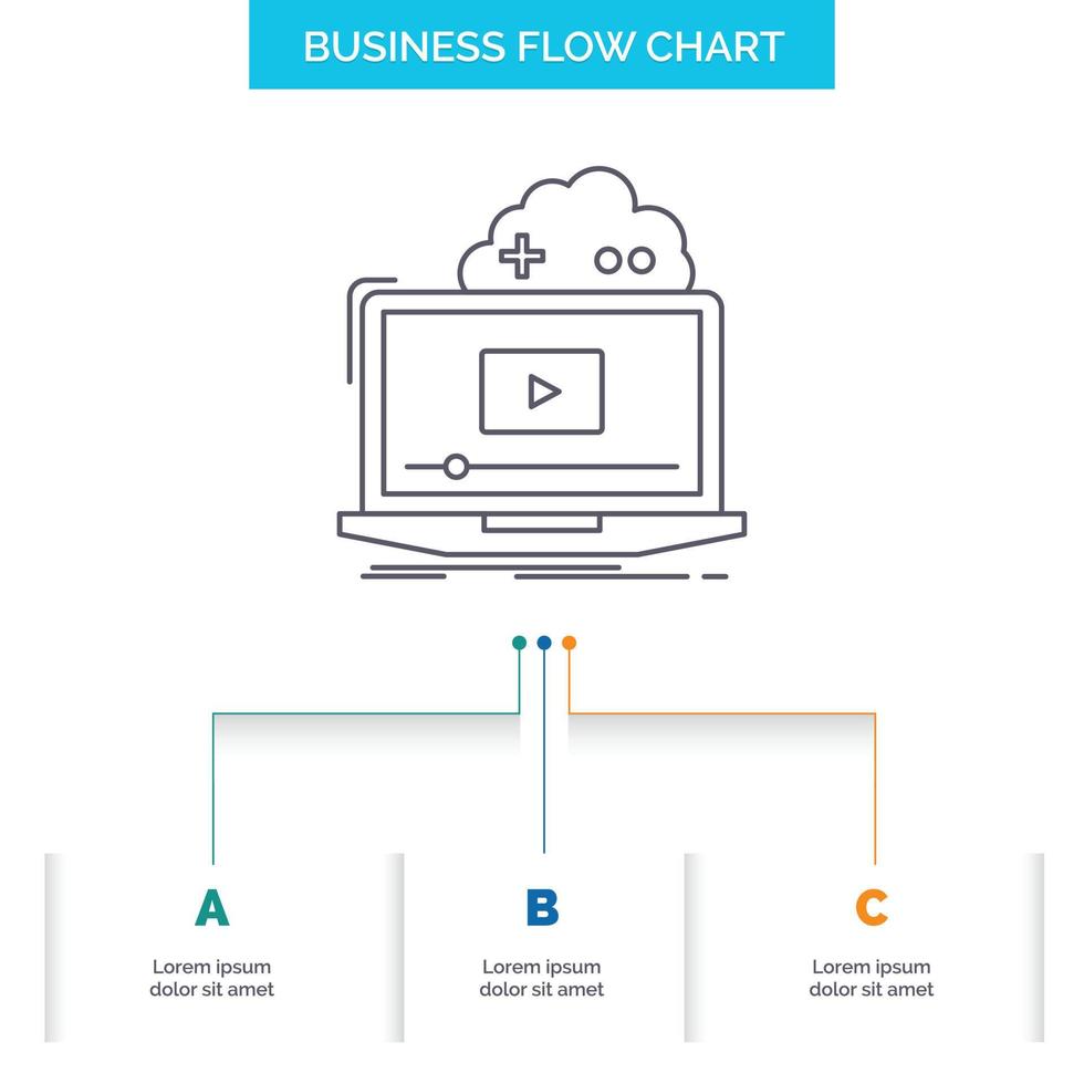 Cloud-, Spiel-, Online-, Streaming-, Video-Business-Flussdiagramm-Design mit 3 Schritten. Liniensymbol für Präsentation Hintergrundvorlage Platz für Text vektor