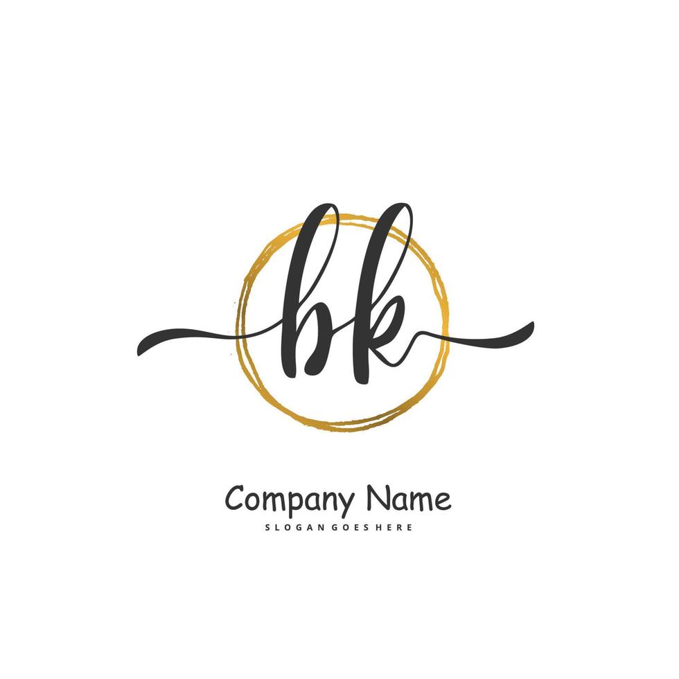 bk Anfangshandschrift und Signatur-Logo-Design mit Kreis. schönes design handgeschriebenes logo für mode, team, hochzeit, luxuslogo. vektor