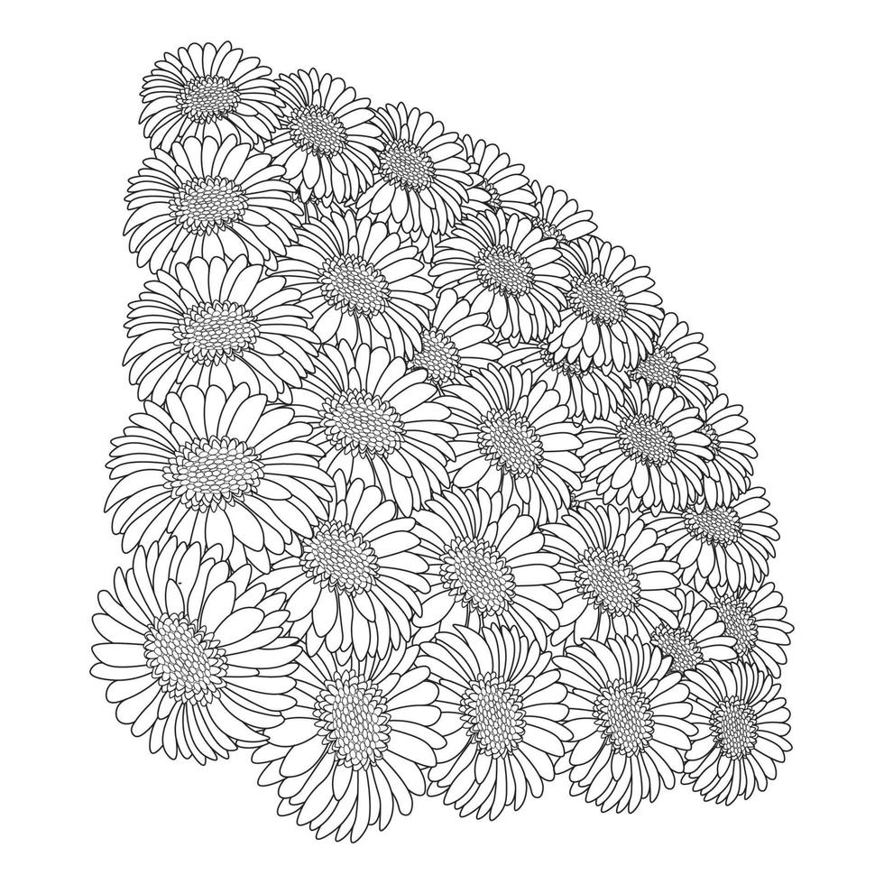 rosa gerbera gänseblümchen schöne blumen farbseitenzeichnung detailliert in vektorgrafik von linienkunst vektor