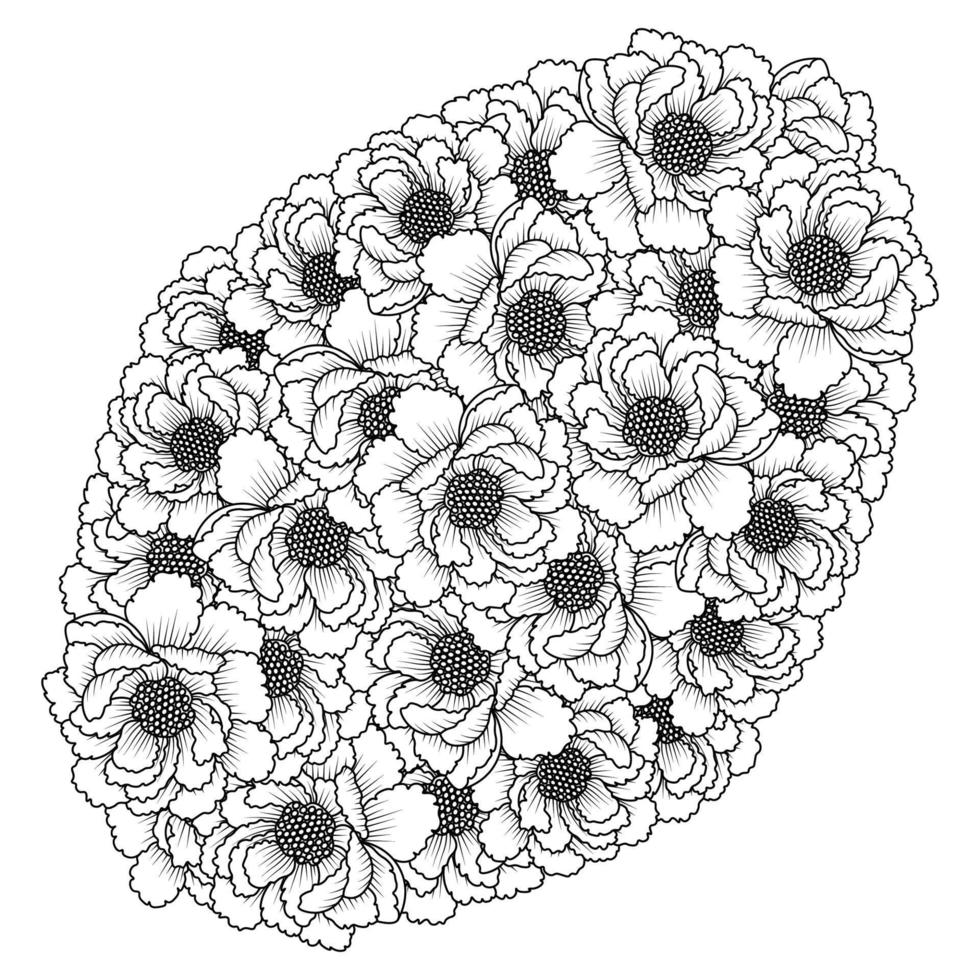 Pfingstrose Blume einfache Skizzen Bleistiftzeichnung von Schwarz-Weiß-Strichzeichnungen Design-Umriss vektor