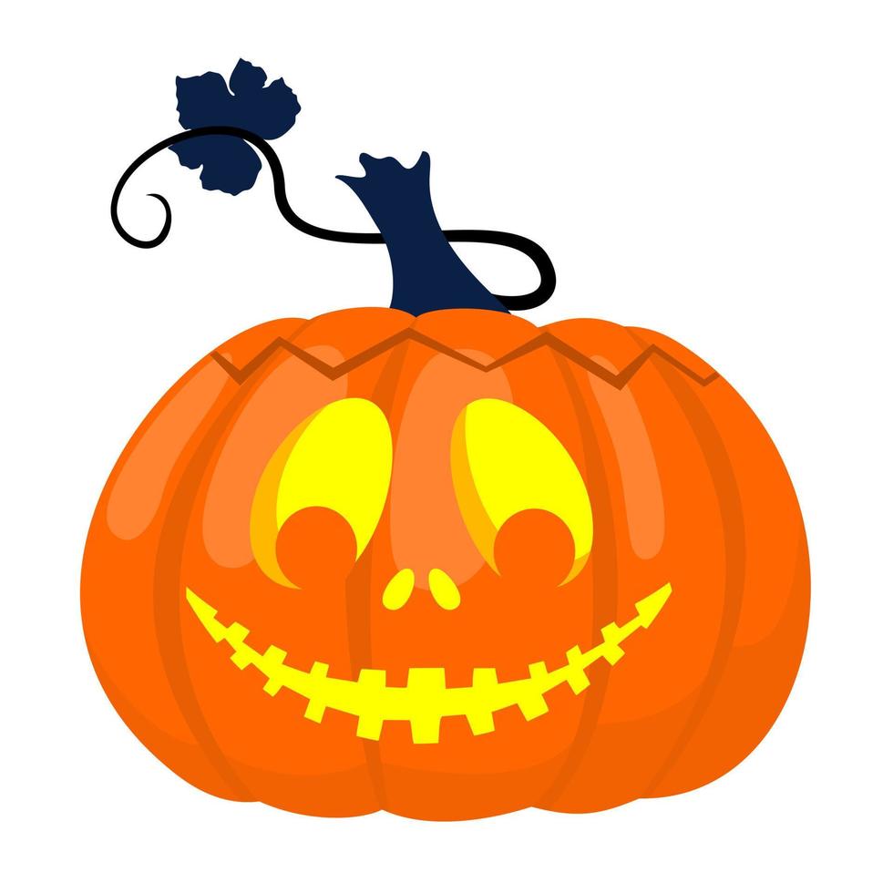 halloween pumpa lykta med en stygg ansikte och en blad. vektor