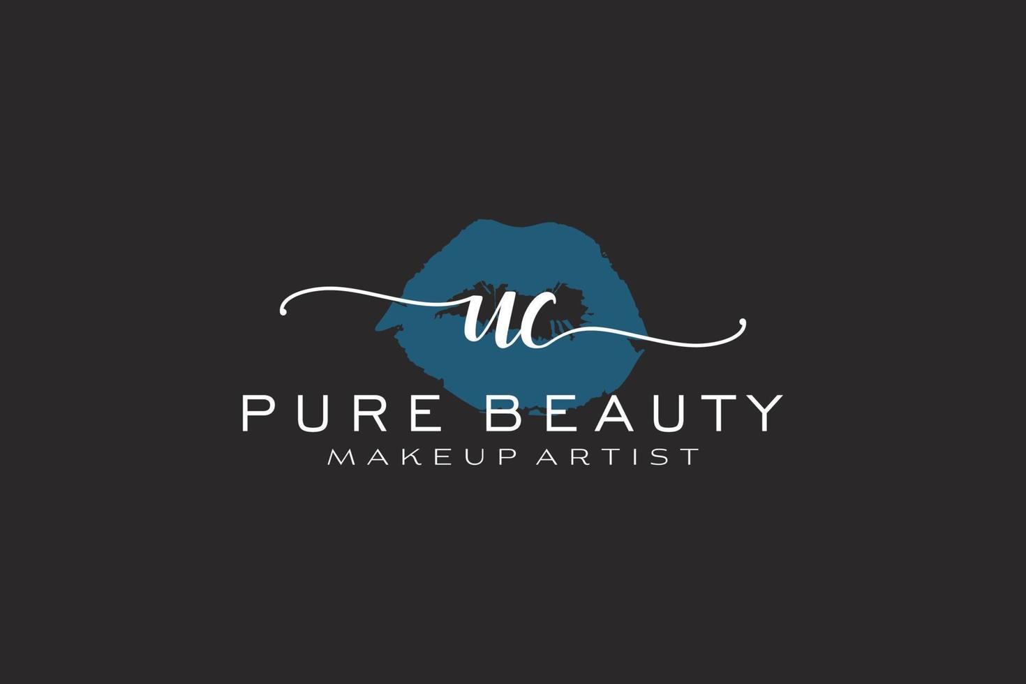 anfängliches uc-aquarelllippen-vorgefertigtes logo-design, logo für make-up-artist business branding, blush beauty boutique logo-design, kalligrafie-logo mit kreativer vorlage. vektor
