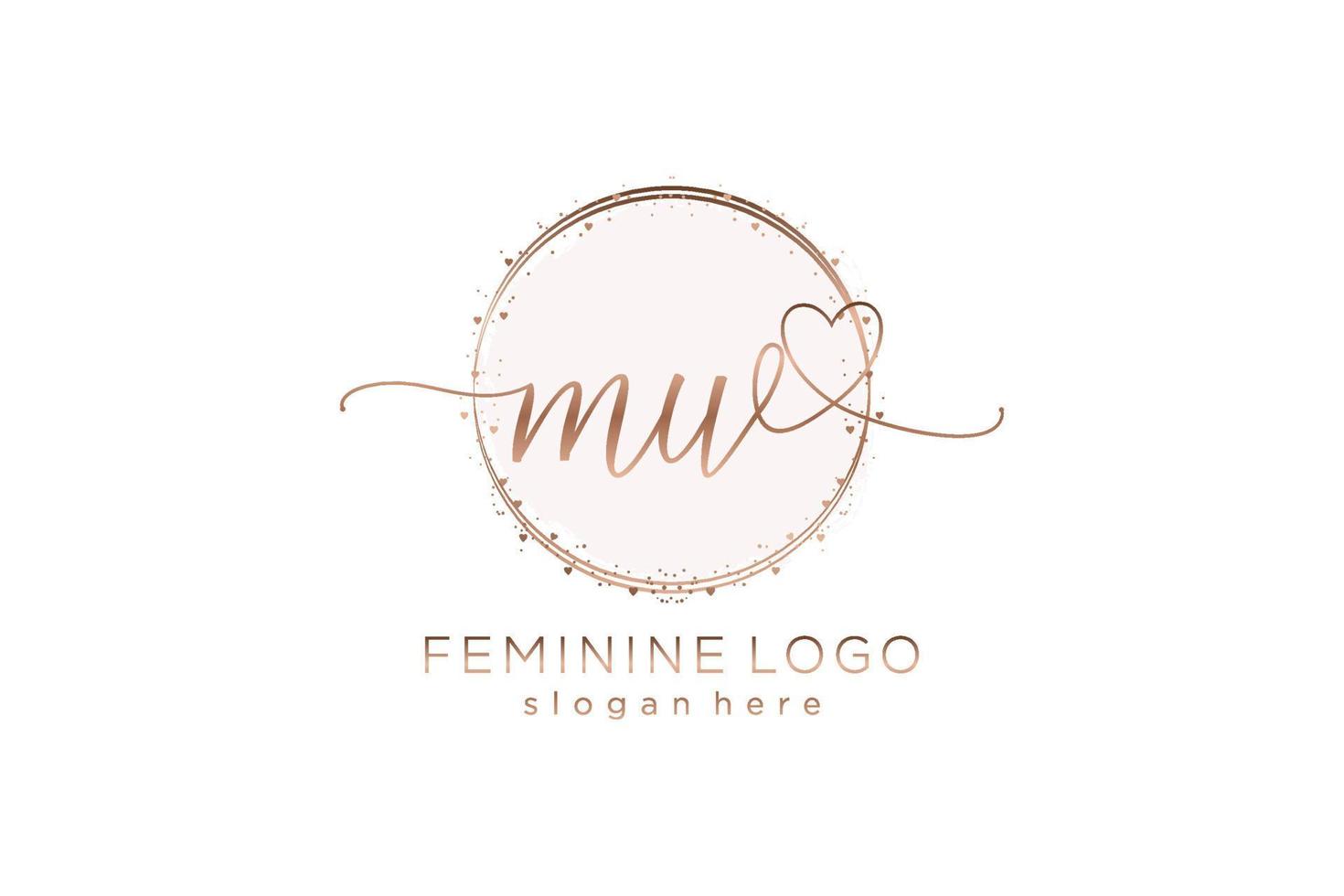 första mw handstil logotyp med cirkel mall vektor logotyp av första bröllop, mode, blommig och botanisk med kreativ mall.