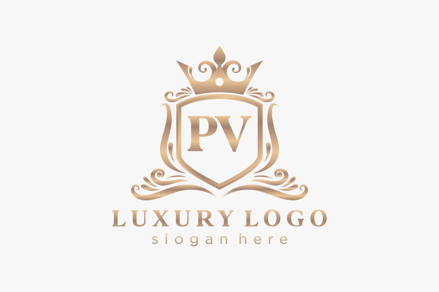 första pv brev kunglig lyx logotyp mall i vektor konst för restaurang, kungligheter, boutique, Kafé, hotell, heraldisk, Smycken, mode och Övrig vektor illustration.