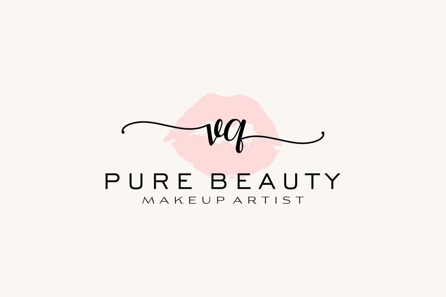 vorgefertigtes Logo-Design mit anfänglichen vq-Aquarelllippen, Logo für Make-up-Künstler-Business-Branding, errötendes Beauty-Boutique-Logo-Design, Kalligrafie-Logo mit kreativer Vorlage. vektor