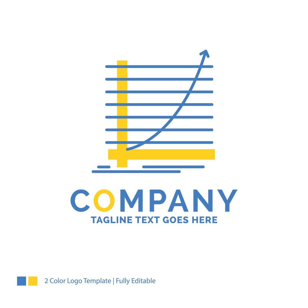 Pfeil. Diagramm. Kurve. Erfahrung. Ziel blau gelb Business-Logo-Vorlage. Platz für kreative Designvorlagen für den Slogan. vektor