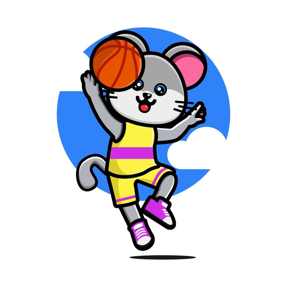 glückliche süße maus, die basketball spielt vektor