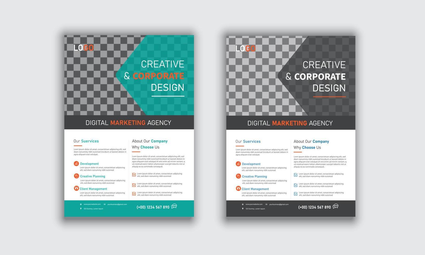 Flyer-Design für digitale Marketingagenturen, Social-Media-Postbanner für digitale Marketingagenturen, quadratische Flyer-Vorlagen, Web-Banner-Postvorlagen vektor