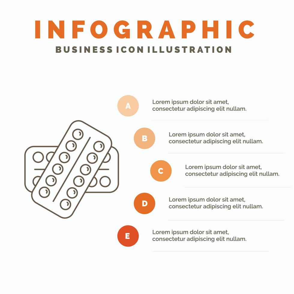 medizin, pille, drogen, tablette, patienteninfografiken vorlage für website und präsentation. Linie graues Symbol mit orangefarbener Infografik-Stil-Vektorillustration vektor