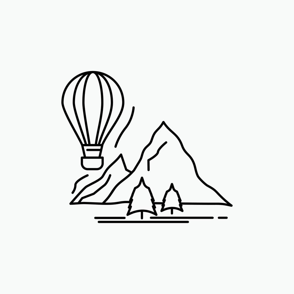 erkunden, reisen, berge, camping, ballons liniensymbol. vektor isolierte illustration