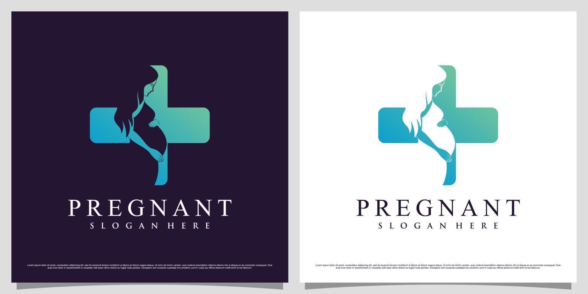 gravid kvinnor logotyp design illustration med negativ Plats begrepp och kreativ element vektor