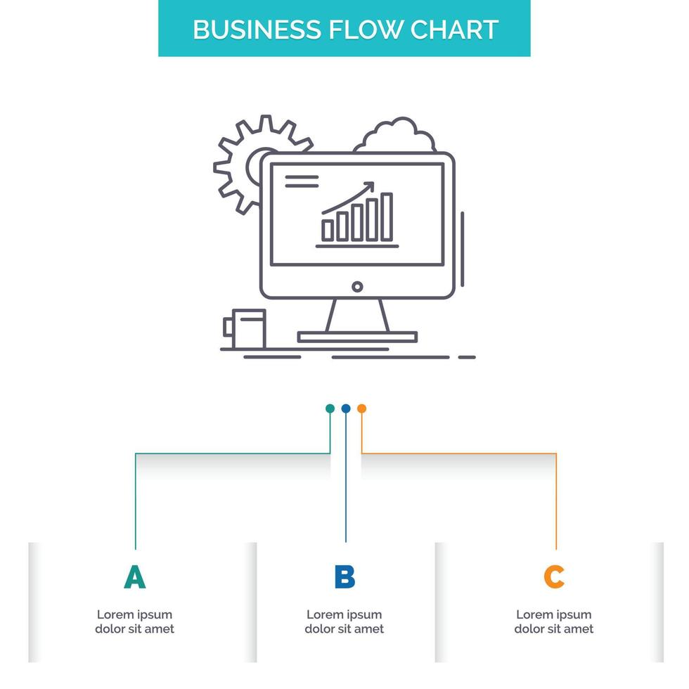 Analytik. Diagramm. seo. Netz. einstellung des geschäftsflussdiagrammdesigns mit 3 schritten. Liniensymbol für Präsentation Hintergrundvorlage Platz für Text vektor