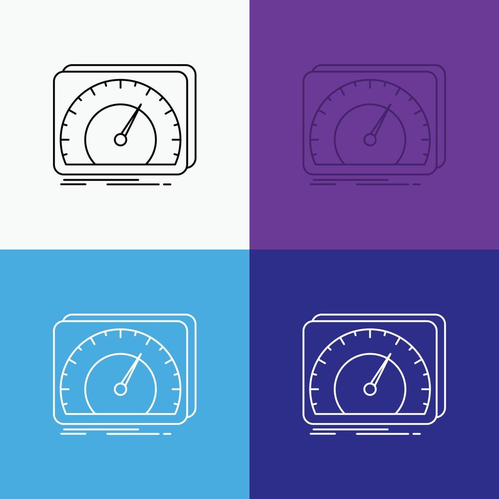 Dashboard, Gerät, Geschwindigkeit, Test, Internetsymbol über verschiedenen Hintergründen. Liniendesign, entworfen für Web und App. eps 10-Vektorillustration vektor