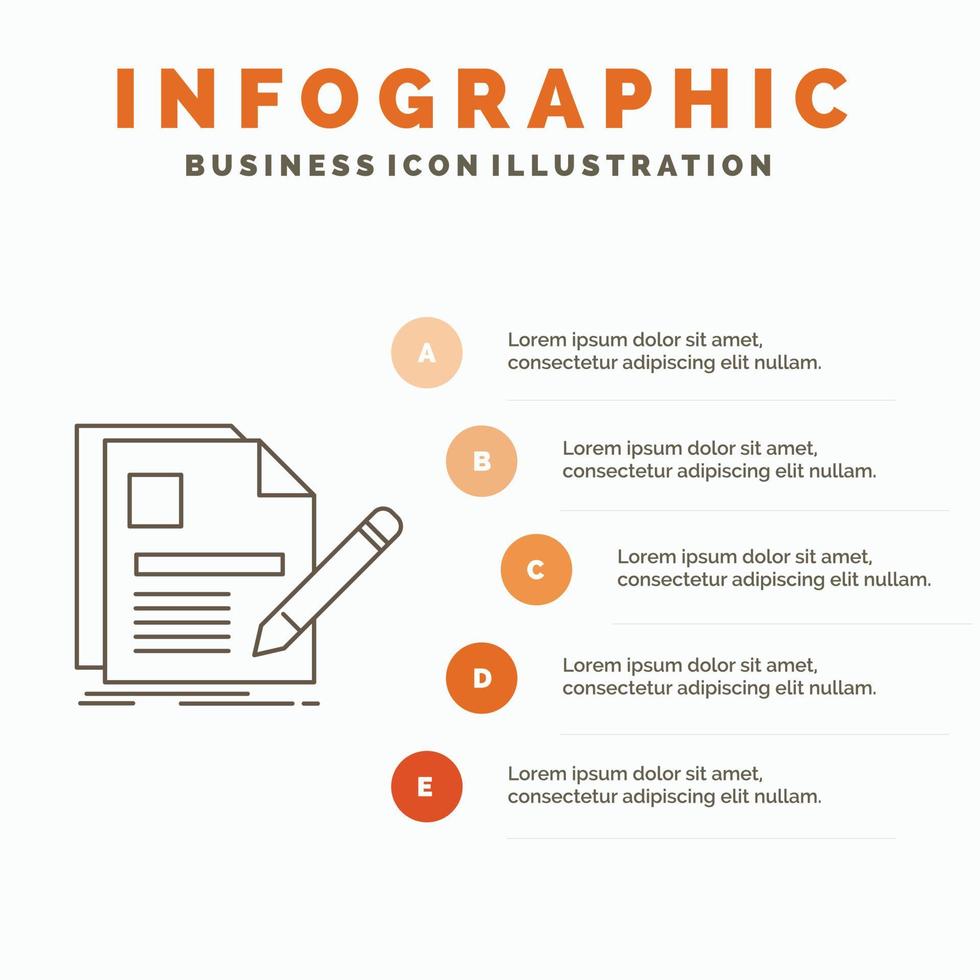 dokumentieren. Datei. Seite. Stift. Lebenslauf-Infografik-Vorlage für Website und Präsentation. Linie graues Symbol mit orangefarbener Infografik-Stil-Vektorillustration vektor