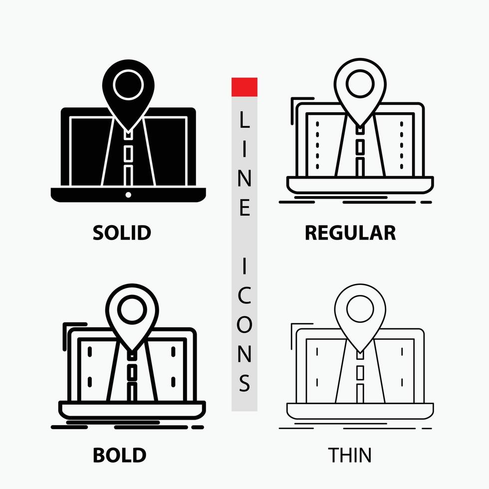 Navigation. Karte. System. Geographisches Positionierungs System. Routensymbol in dünn. regulär. fette Linie und Glyphenstil. Vektor-Illustration vektor