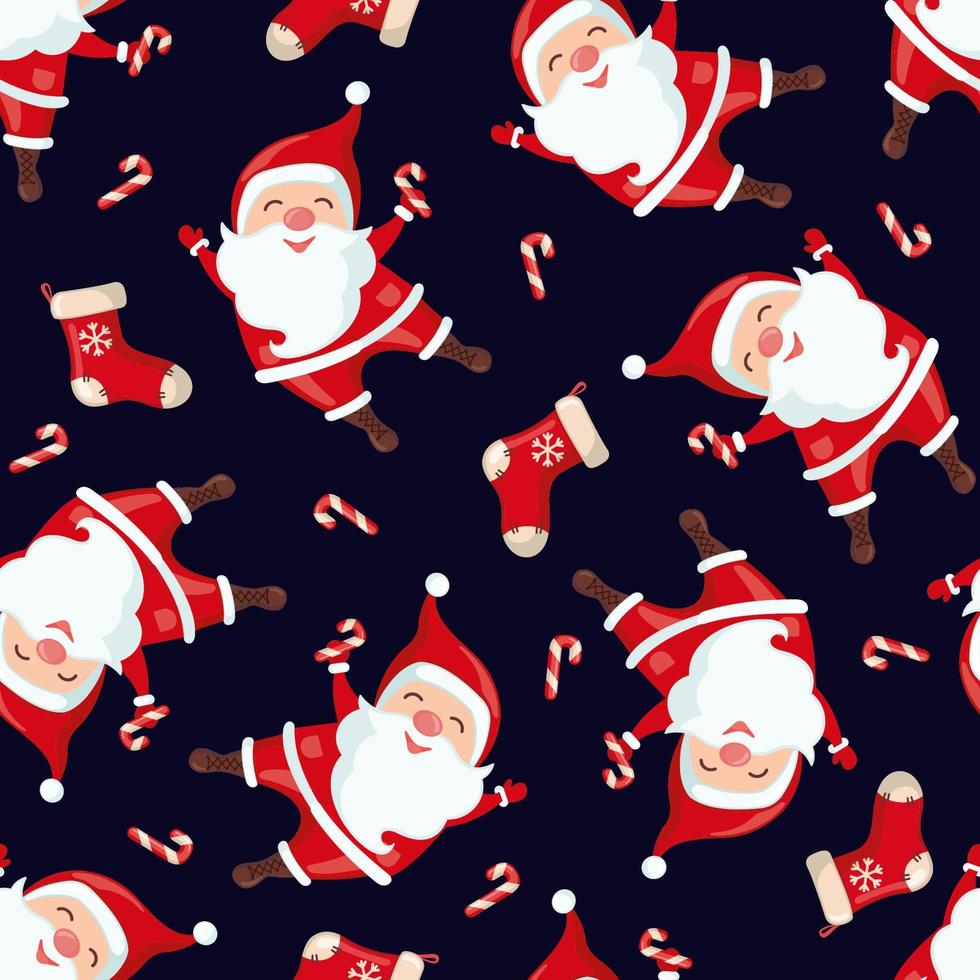 söt sömlös mönster med santa claus i platt stil för jul och ny år Semester. vektor illustration. design element för textil, tyg, tapet eller etc.