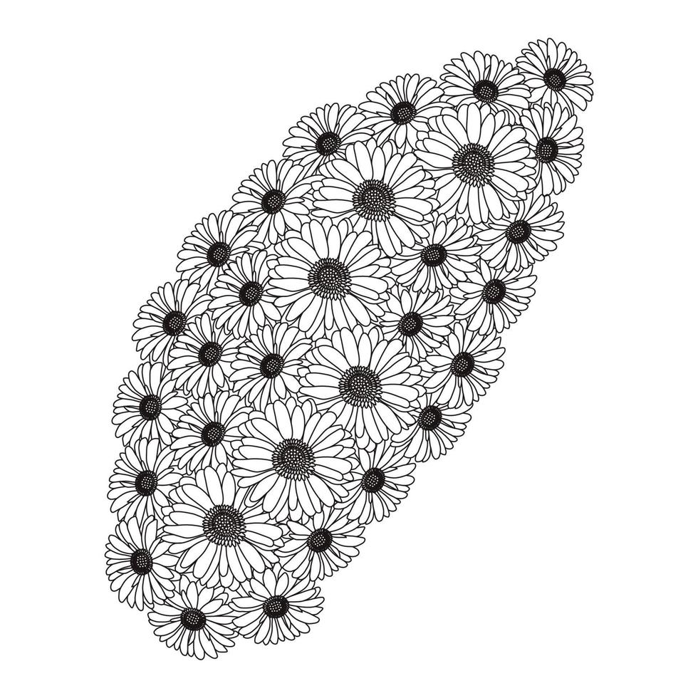 kamomill och daisy blomma färg sida design med detaljerad linje konst vektor grafisk