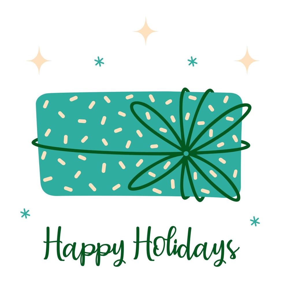överraskning grön gåva låda vektor ikon. närvarande för jul, födelsedag, högtider. spräcklig förpackning bunden med band, rosett. platt tecknad serie ClipArt isolerat på vit. illustration för kort, skriva ut, logotyp