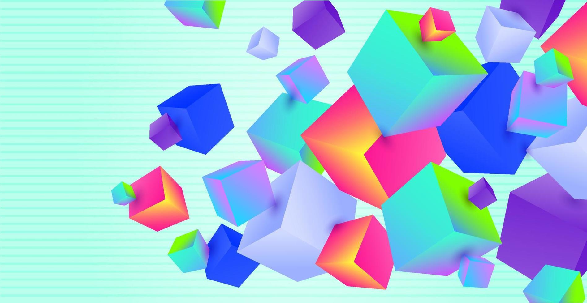 abstrakter Hintergrund 3d mit dynamischen Würfeln. abstrakter hintergrund der steigung, spritzer von geometrischen würfeln. vektor