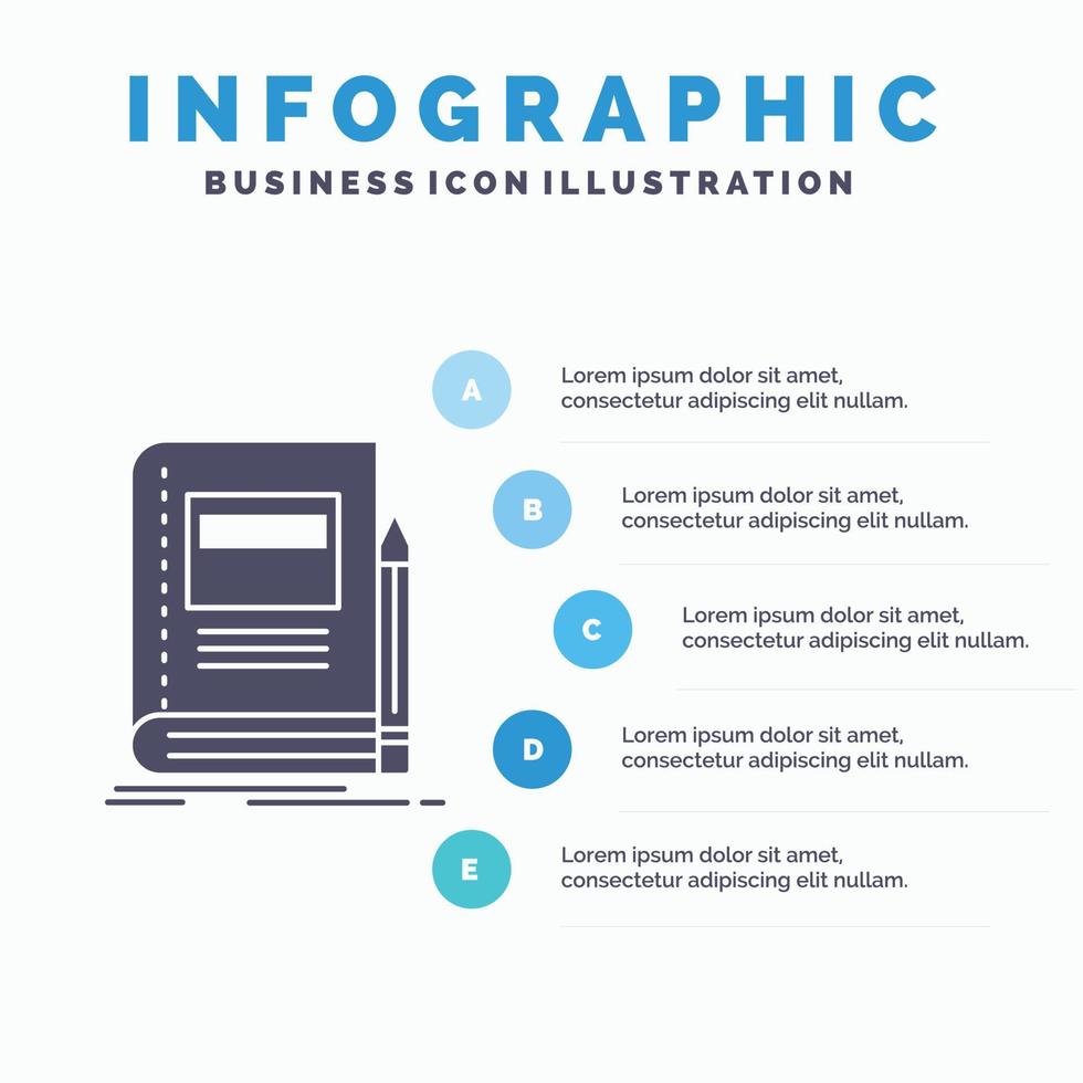 bok. företag. utbildning. anteckningsbok. skola infographics mall för hemsida och presentation. glyf grå ikon med blå infographic stil vektor illustration.