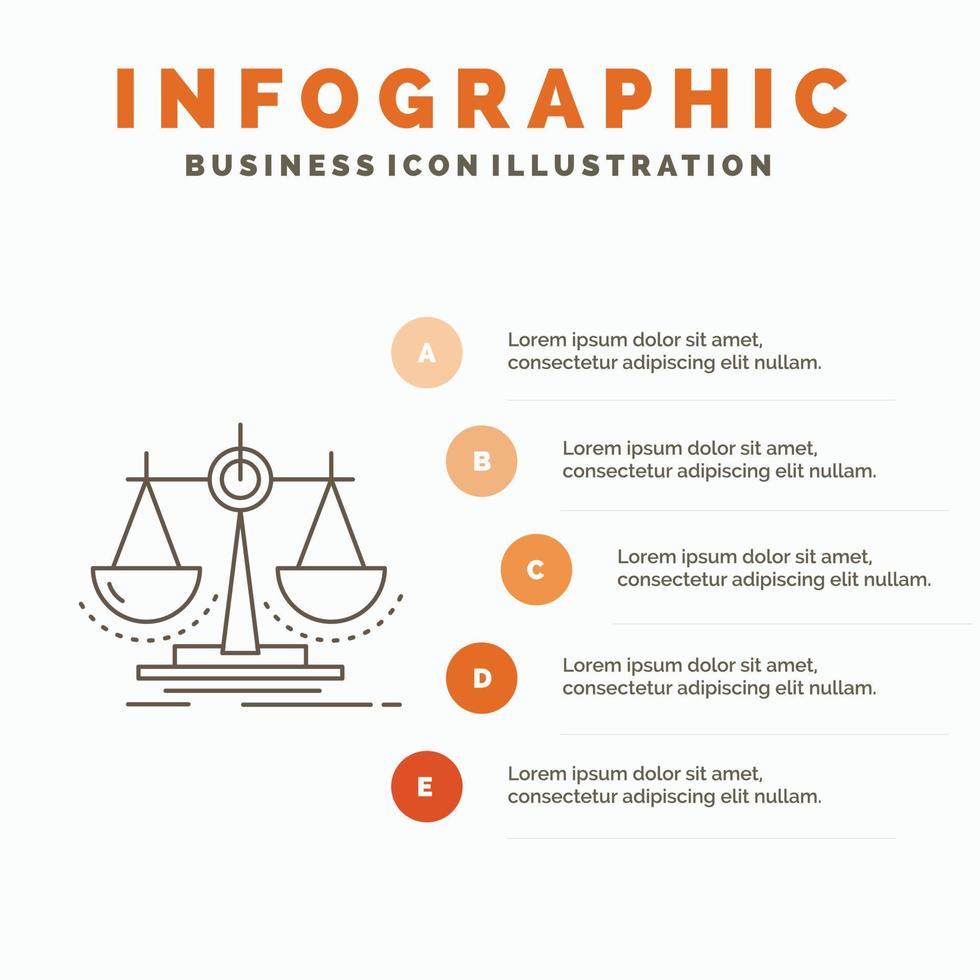 Gleichgewicht. Entscheidung. Gerechtigkeit. Gesetz. Scale-Infografik-Vorlage für Website und Präsentation. Linie graues Symbol mit orangefarbener Infografik-Stil-Vektorillustration vektor