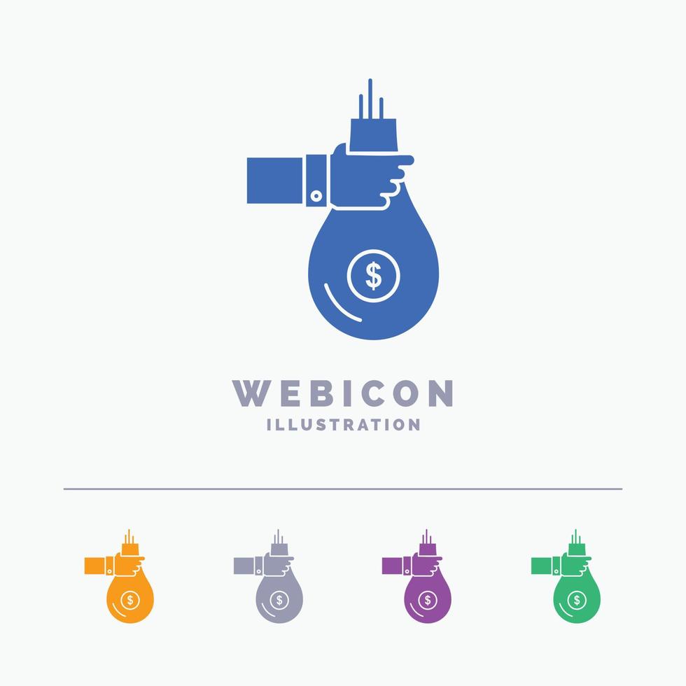 Tasche. Finanzen. geben. Investition. Geld. Bieten Sie eine 5-farbige Glyphen-Websymbolvorlage an, die auf Weiß isoliert ist. Vektor-Illustration vektor