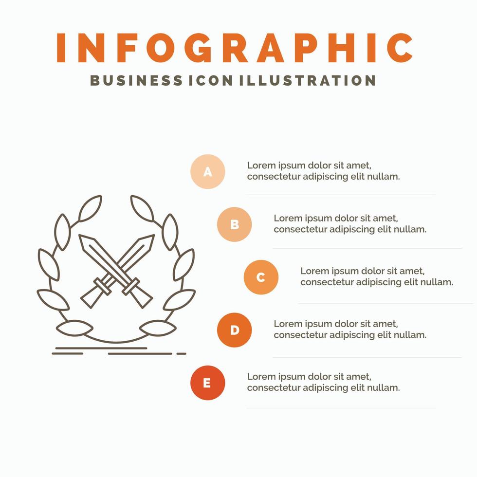 Schlacht. Emblem. Spiel. Etikett. Schwerter-Infografik-Vorlage für Website und Präsentation. Linie graues Symbol mit orangefarbener Infografik-Stil-Vektorillustration vektor