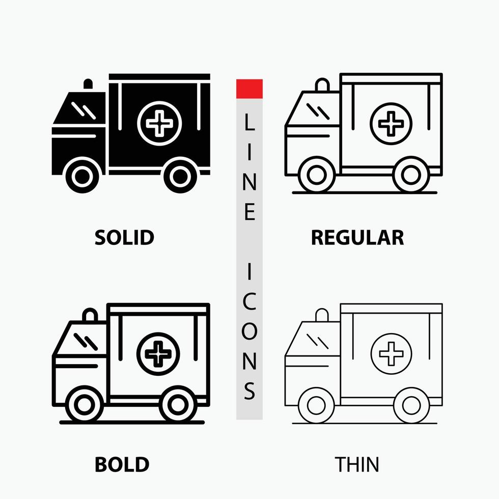 Ambulanz. LKW. medizinisch. Hilfe. Van-Symbol in dünn. regulär. fette Linie und Glyphenstil. Vektor-Illustration vektor