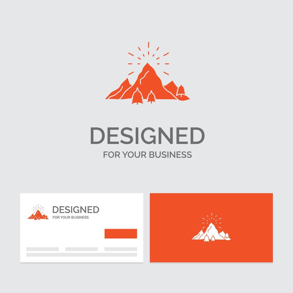 företag logotyp mall för kulle, landskap, natur, fjäll, fyrverkeri. orange besöker kort med varumärke logotyp mall. vektor