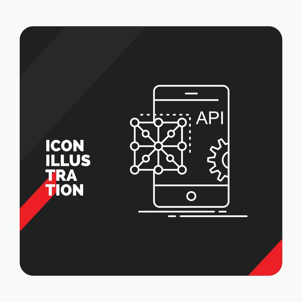 röd och svart kreativ presentation bakgrund för api. Ansökan. kodning. utveckling. mobil linje ikon vektor
