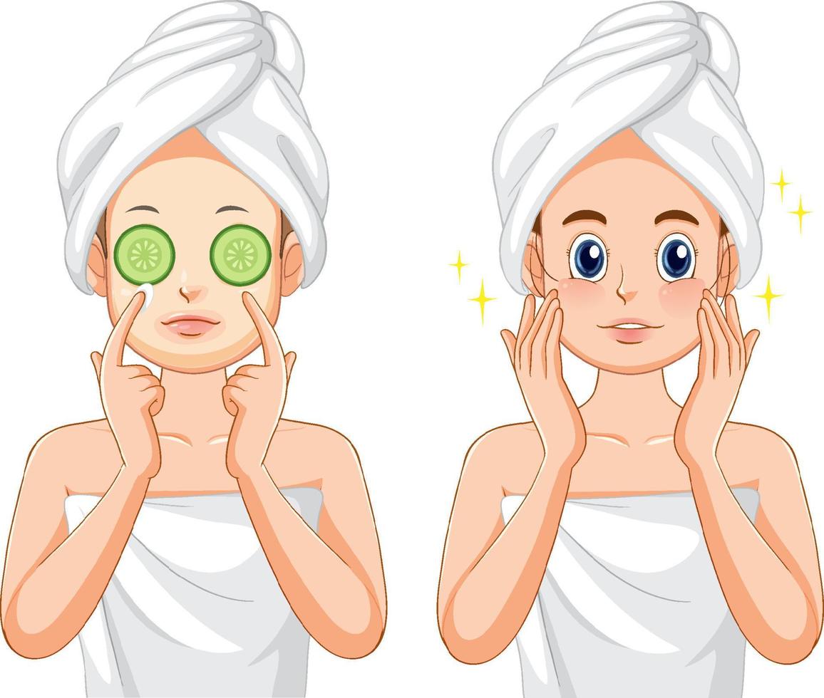 spa kvinna applicering ansiktsbehandling mask vektor
