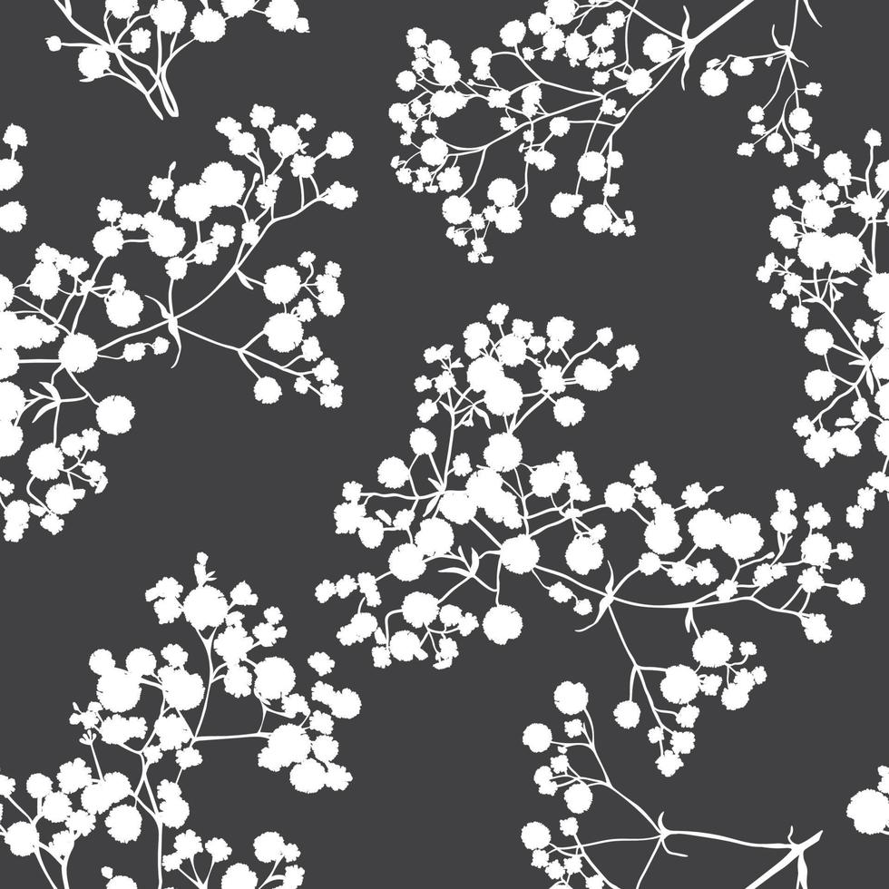 Nahtloser Hintergrund mit Zweigen der schönen handgezeichneten Silhouette Gypsophila vektor