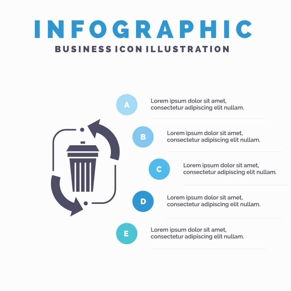 avfall. förfogande. sopor. förvaltning. återvinna infographics mall för hemsida och presentation. glyf grå ikon med blå infographic stil vektor illustration.