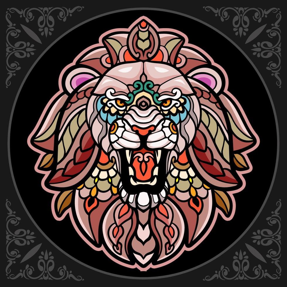 färgrik lejon huvud mandala konst isolerat på svart bakgrund vektor