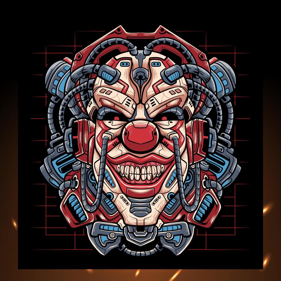 Clown-Kopf-Mecha-Maskottchen. Esport-Logo-Design vektor