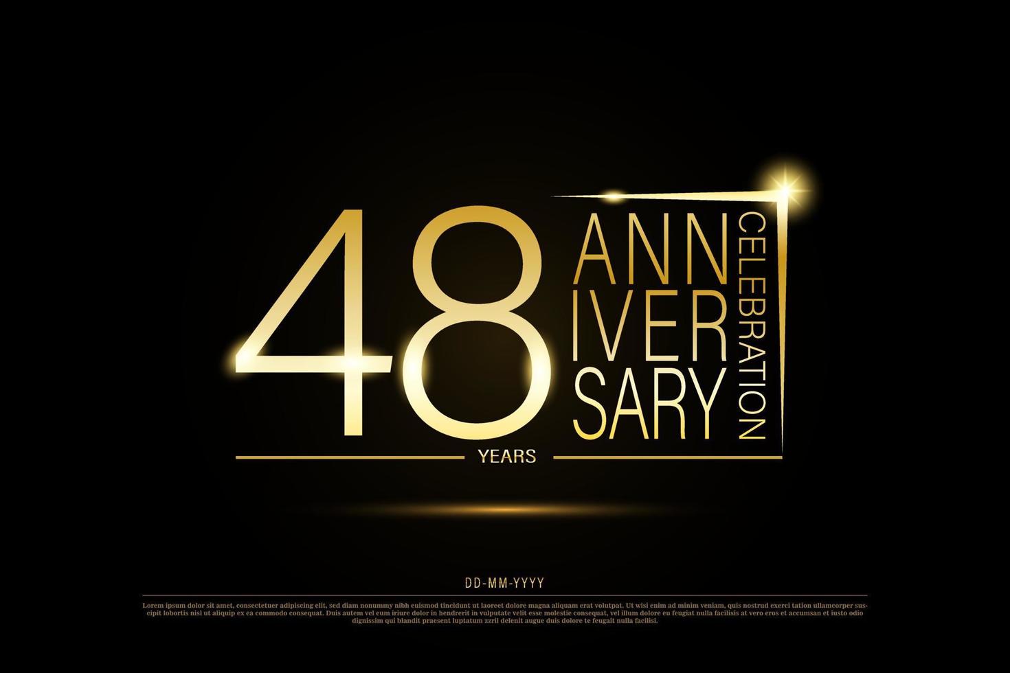 48 Jahre goldenes Jubiläums-Goldlogo auf schwarzem Hintergrund, Vektordesign zum Feiern. vektor