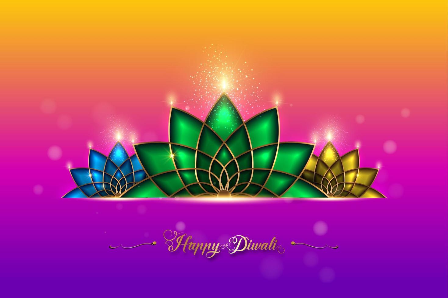 fröhliches diwali fest der lichter indien feier bunte vorlage. Grafisches Bannerdesign indischer Lotus-Diya-Öllampen, modernes Design in lebendigen Farben. Vektorkunststil, Hintergrund mit Farbverlauf vektor