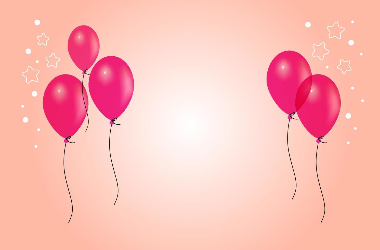 3d rendern abstrakten rosa hintergrund mit luftballons und stars.vector babypartybanner, karte, einladung. vektor