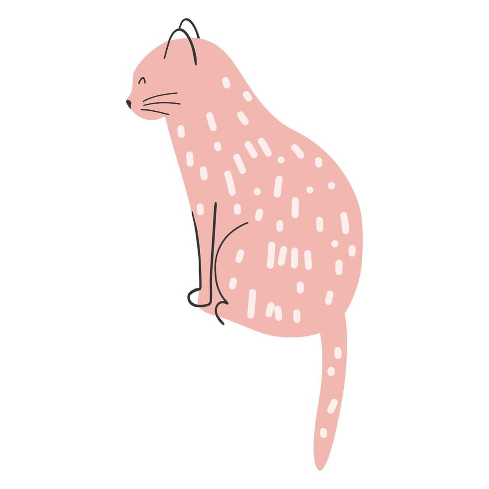 handgezeichnete süße rosa Katze. vektorillustration des kätzchens, lustiges tier für plakat, stoffdruck, kindertextilien, kartendesign vektor