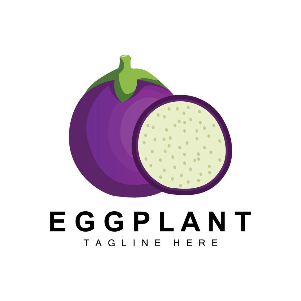 äggplanta logotyp design, grönsaker illustration lila vegetabiliska plantage vektor, produkt varumärke ikon mall vektor