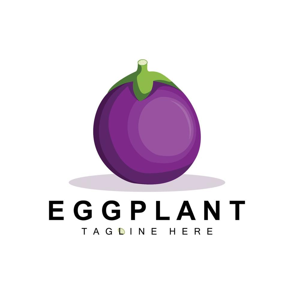 äggplanta logotyp design, grönsaker illustration lila vegetabiliska plantage vektor, produkt varumärke ikon mall vektor