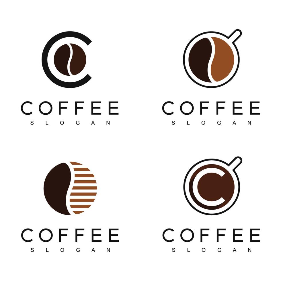 kaffe logotyp formgivningsmall med vintage konceptstil. med kaffeböna och muggikon för kafé- och caféverksamhet vektor