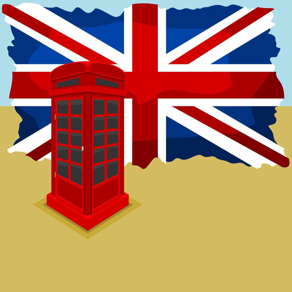 editierbare englische Telefonzellen-Vektorillustration mit Union Jack-Flagge auf dem Hintergrund für englische Kulturtradition und geschichtsbezogenes Design vektor
