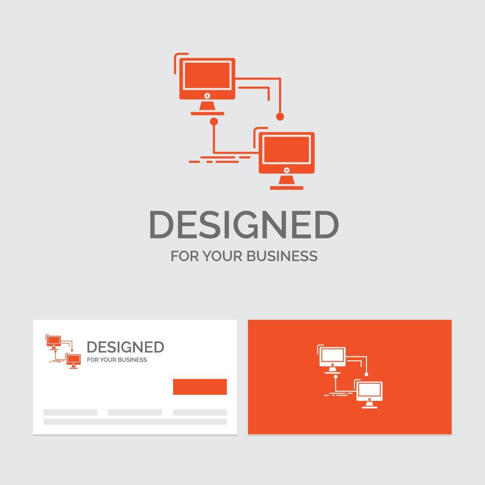 Business-Logo-Vorlage für lokale. lan. Verbindung. synchronisieren. Computer. orange visitenkarten mit markenlogo-vorlage. vektor